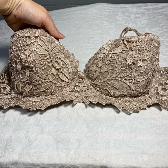 Vintage Embroidered Bra Bare Elegance 42D Pure Platinum Collection Textured Nude - Picture 9 of 9